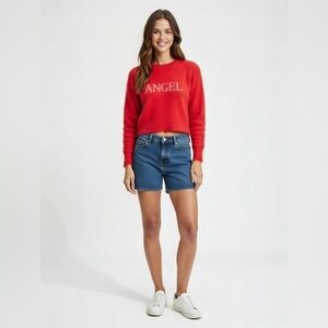 Victoria's Secret Fuzzy Red Sweater with 'Angel' Text